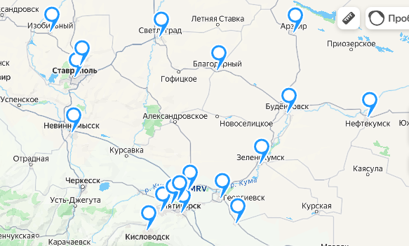 Карта с зоной обслуживания адвоката